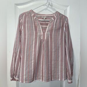 JOIE Red and White Striped Cotton V-Neck Blouse Size Small